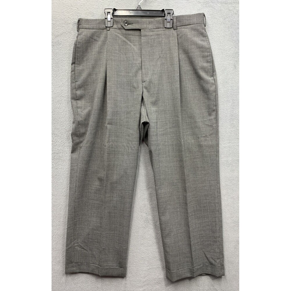 Slates Dress Pants Mens Houndstooth  Wool Blend Pleated Cuffed Gray Career 36X32
